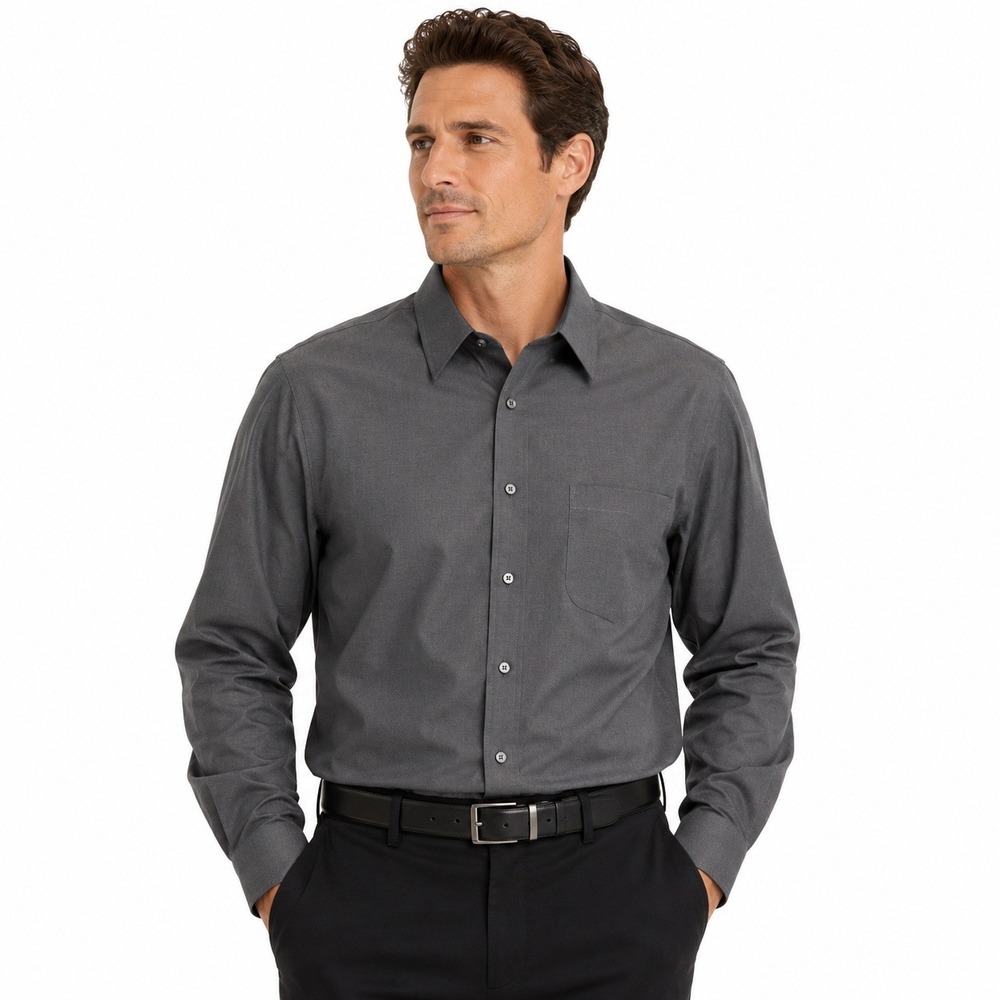 Croft & Barrow Shirt Mens 18.5 34-35 Gray Button Up Long Sleeve Non-Iron Cotton